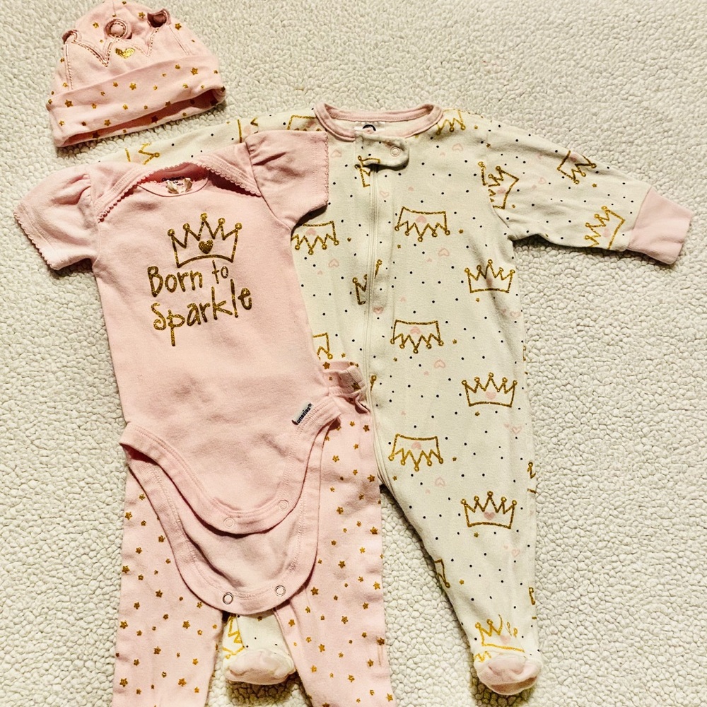 Gerber Baby Girl 4 Pieces 0-3 Months Pink/Gold